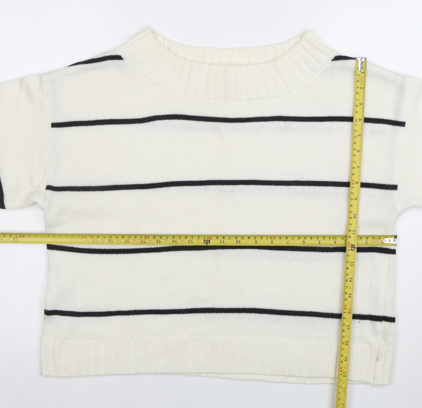 H&M Women’s White Striped Wool Blend Crew Neck Pullover Jumper Size M