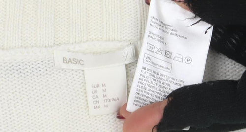 H&M Women’s White Striped Wool Blend Crew Neck Pullover Jumper Size M