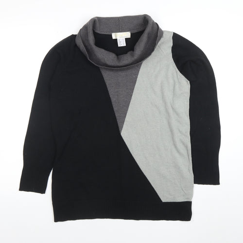 Alessa W Collection Womens Black Grey Cowl Neck Geometric Knit Jumper Size 16