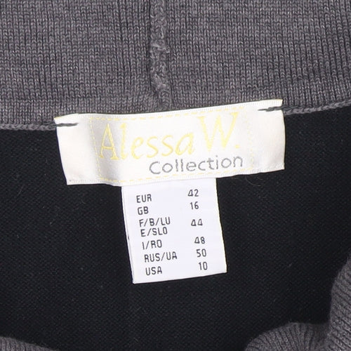 Alessa W Collection Womens Black Grey Cowl Neck Geometric Knit Jumper Size 16