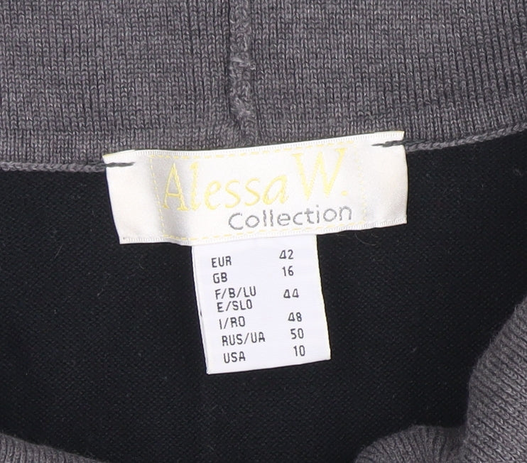 Alessa W Collection Womens Black Grey Cowl Neck Geometric Knit Jumper Size 16