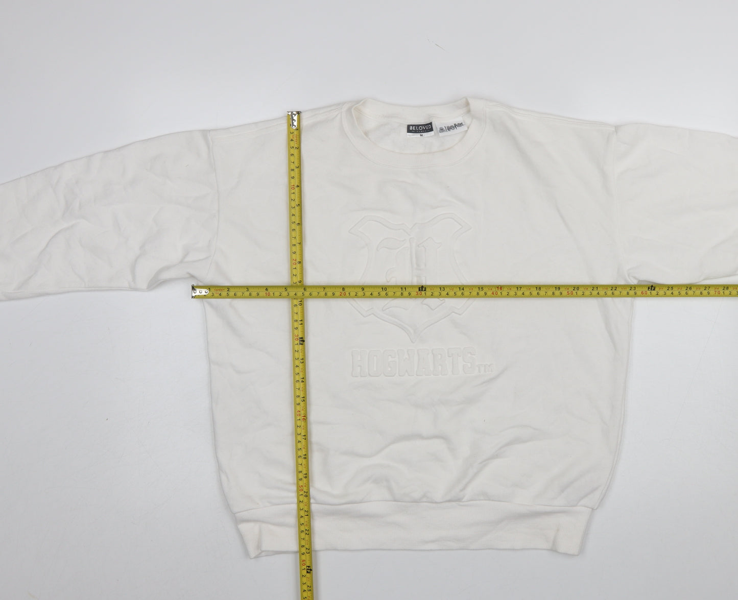 Beloved Woman White Hogwarts Sweatshirt Medium Cotton Blend
