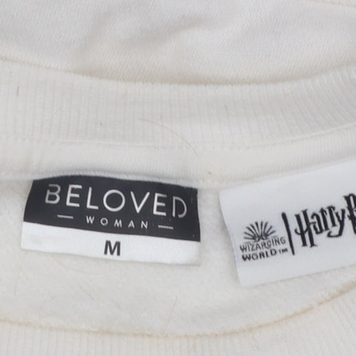 Beloved Woman White Hogwarts Sweatshirt Medium Cotton Blend