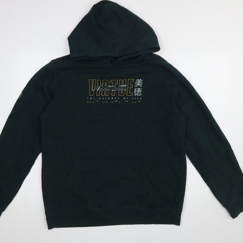 AS Colour Men's Black Pullover Hoodie L Graphic Print Japanese Style