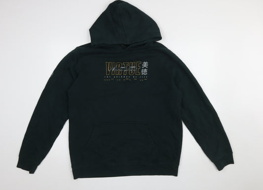 AS Colour Men's Black Pullover Hoodie L Graphic Print Japanese Style