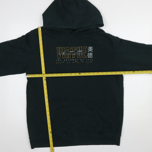 AS Colour Men's Black Pullover Hoodie L Graphic Print Japanese Style