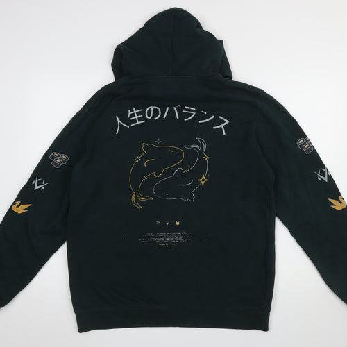 AS Colour Men's Black Pullover Hoodie L Graphic Print Japanese Style