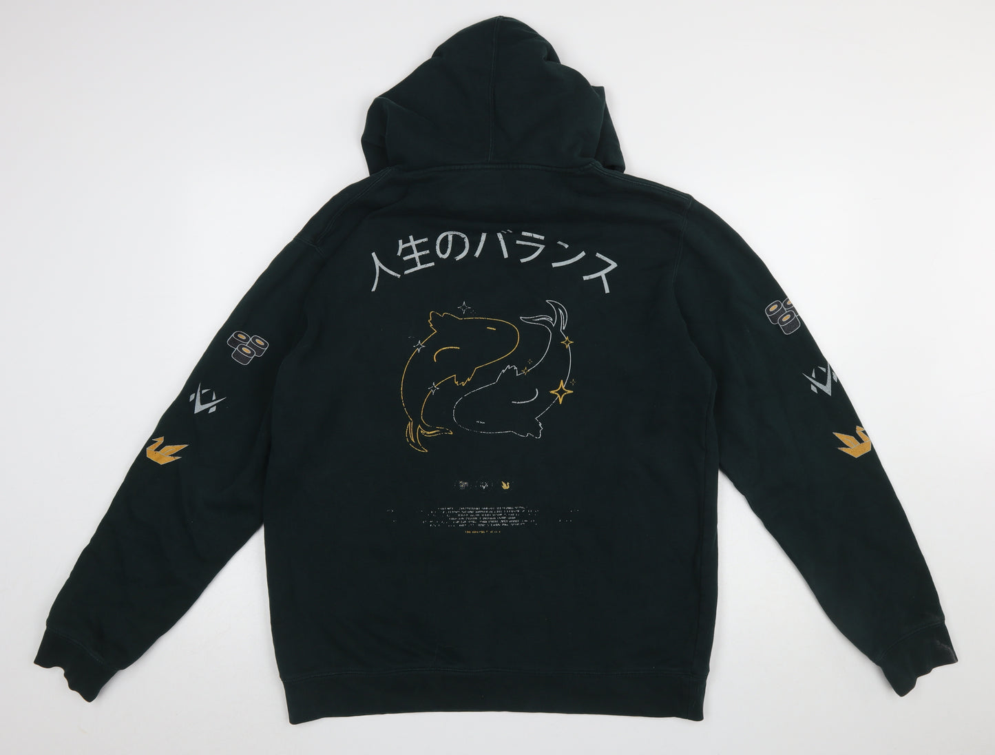 AS Colour Men's Black Pullover Hoodie L Graphic Print Japanese Style