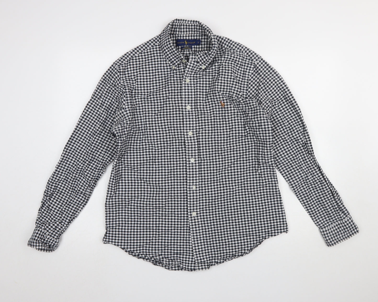Ralph Lauren Men's Black White Slim Fit Check Long Sleeve Shirt L