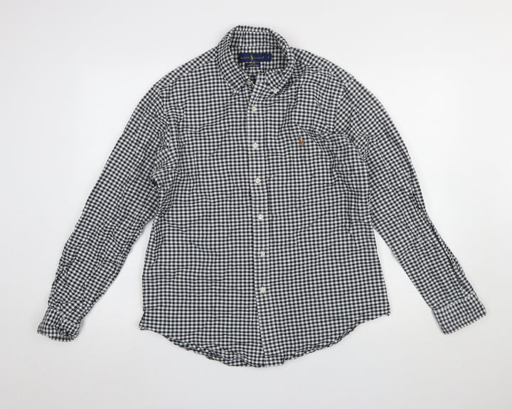 Ralph Lauren Men's Black White Slim Fit Check Long Sleeve Shirt L