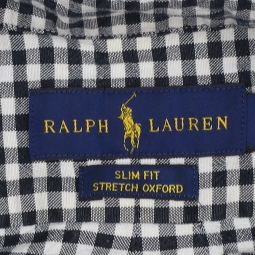 Ralph Lauren Men's Black White Slim Fit Check Long Sleeve Shirt L