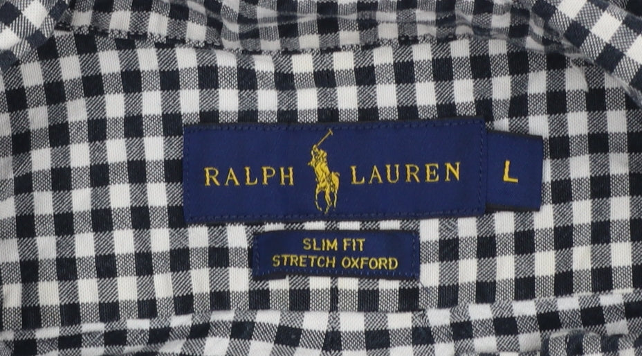 Ralph Lauren Men's Black White Slim Fit Check Long Sleeve Shirt L