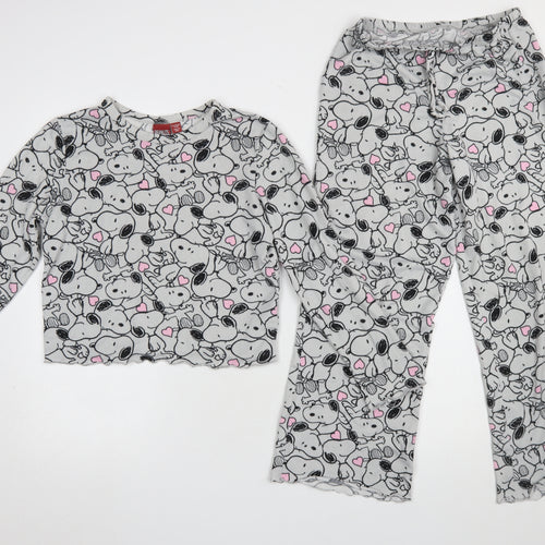 Primark Girls Peanuts Snoopy Grey Fleece Pyjama Set 10-11 Years