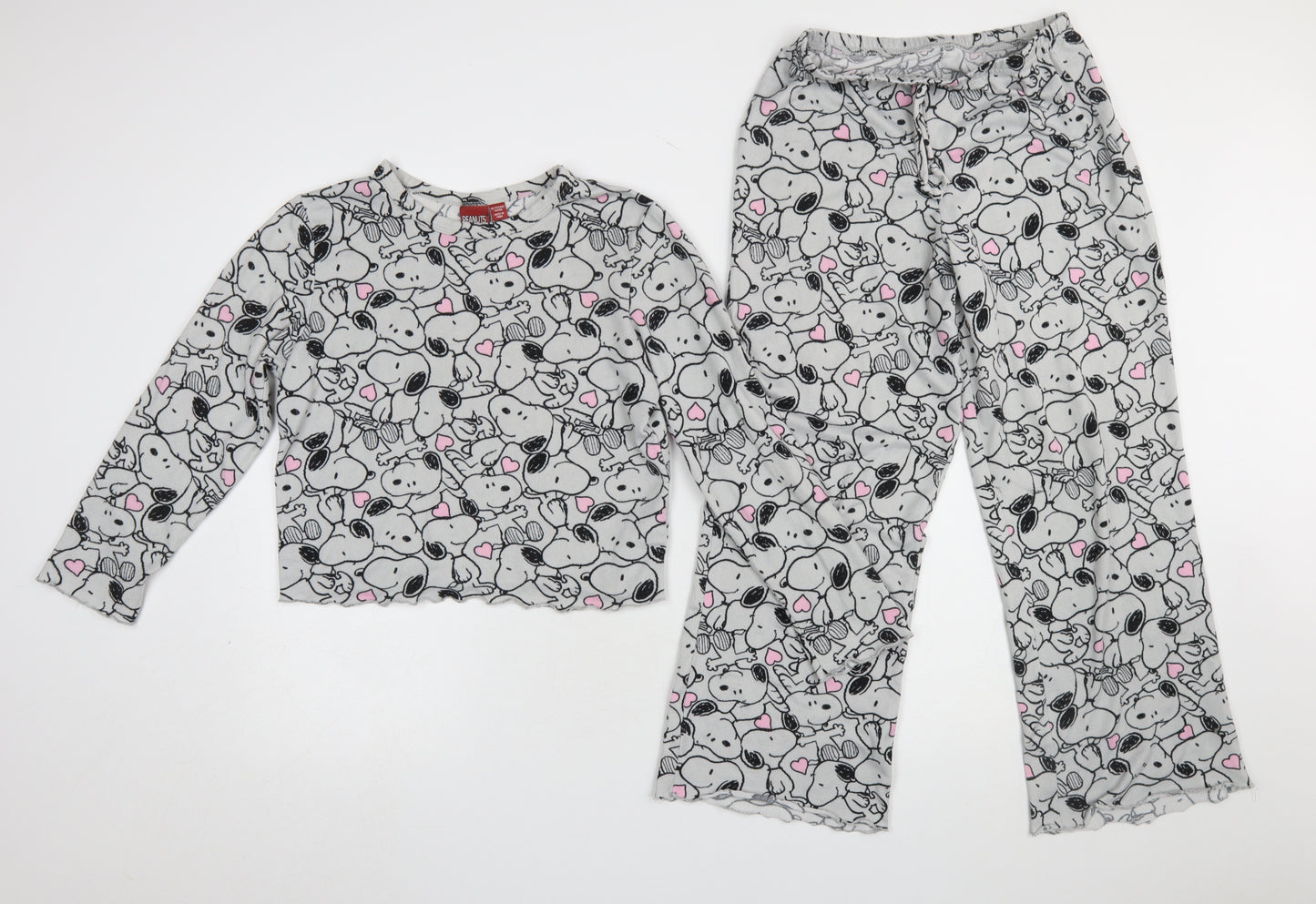 Primark Girls Peanuts Snoopy Grey Fleece Pyjama Set 10-11 Years