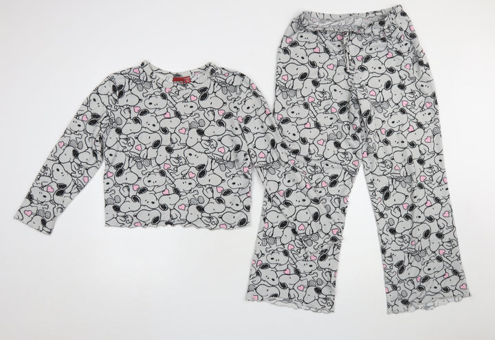 Primark Girls Peanuts Snoopy Grey Fleece Pyjama Set 10-11 Years