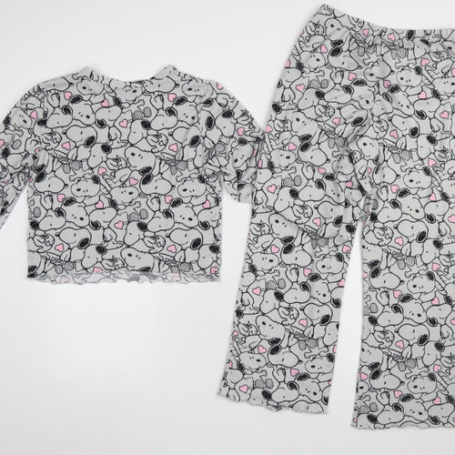Primark Girls Peanuts Snoopy Grey Fleece Pyjama Set 10-11 Years