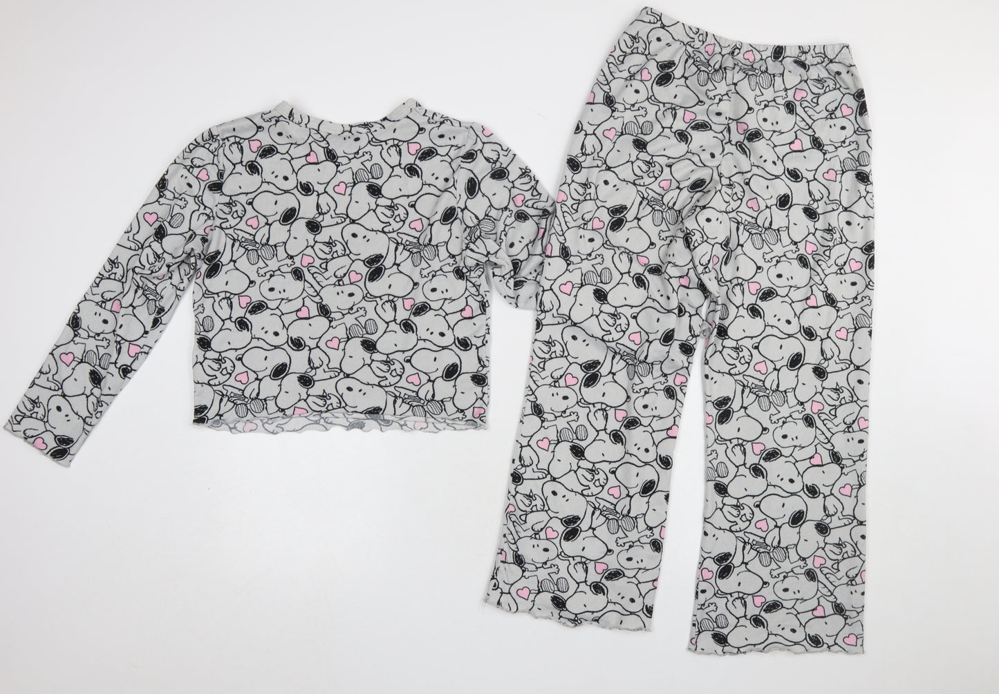 Primark Girls Peanuts Snoopy Grey Fleece Pyjama Set 10-11 Years