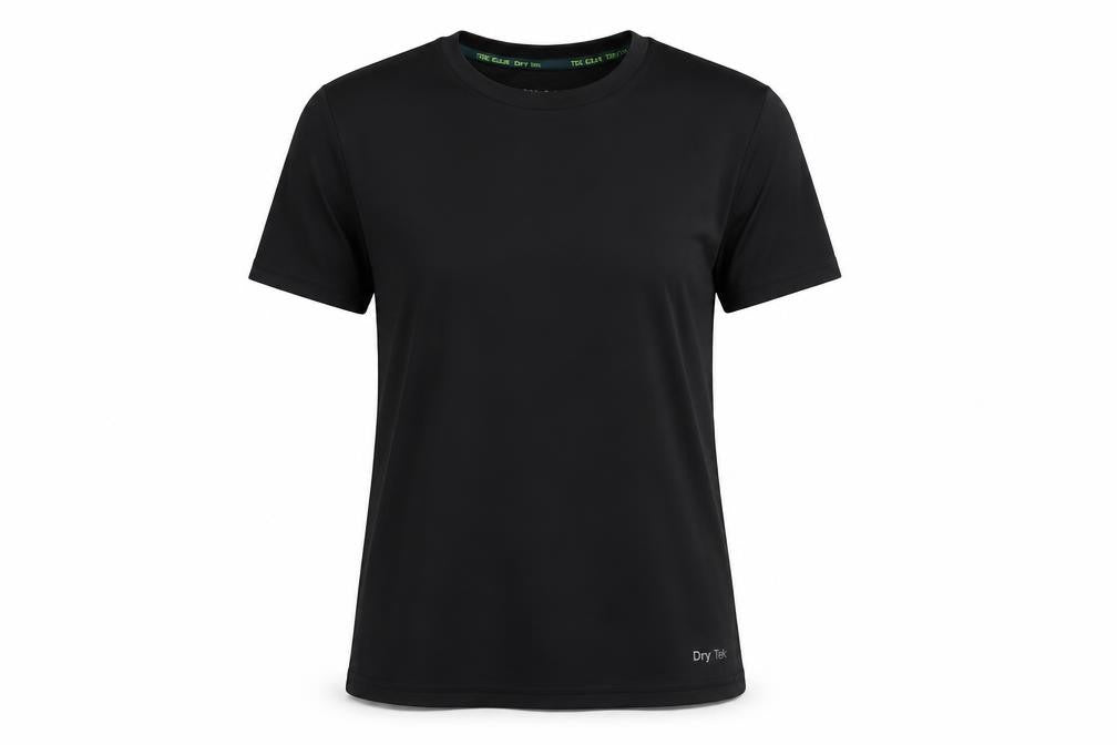 Front view of Tek Gear Women's Black Short Sleeve Dry Tek Performance T-Shirt, size M