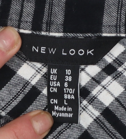 New Look Women's Black Check Cotton Flannel Button-Up Shirt Size 10