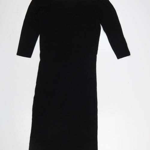 ZARA Women Black Size 14 Bodycon Knit Off Shoulder Dress