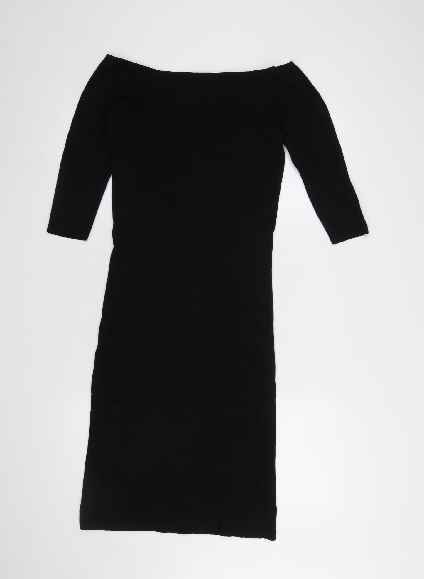 ZARA Women Black Size 14 Bodycon Knit Off Shoulder Dress