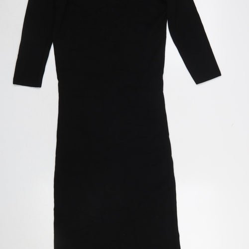 ZARA Women Black Size 14 Bodycon Knit Off Shoulder Dress