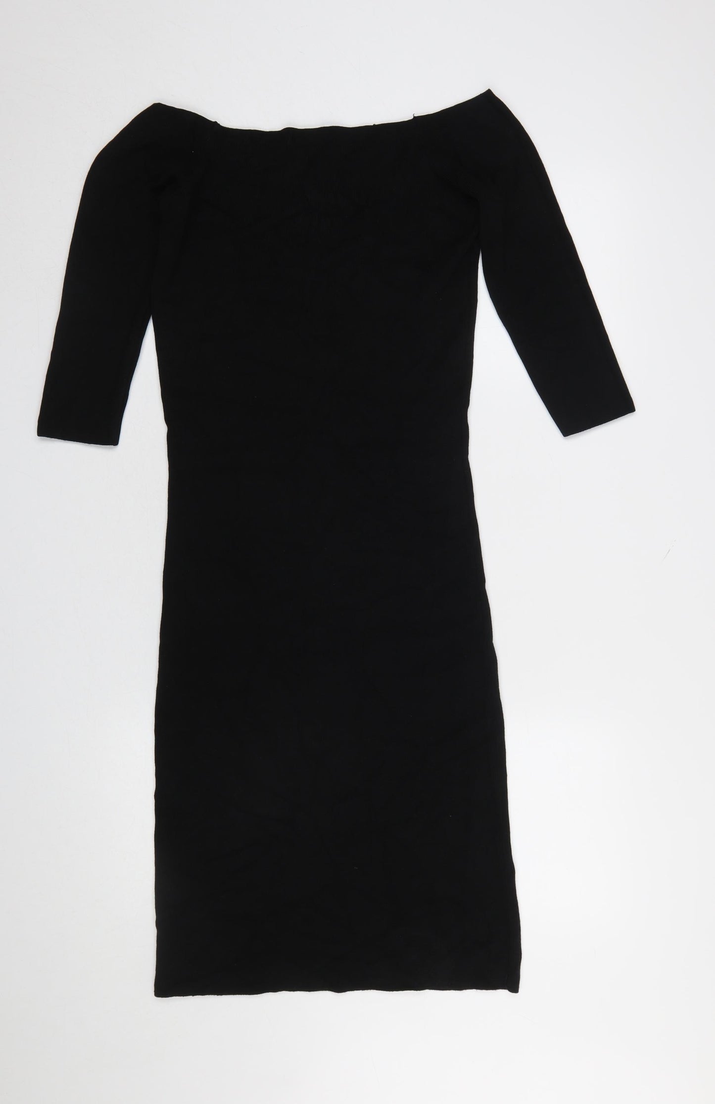 ZARA Women Black Size 14 Bodycon Knit Off Shoulder Dress