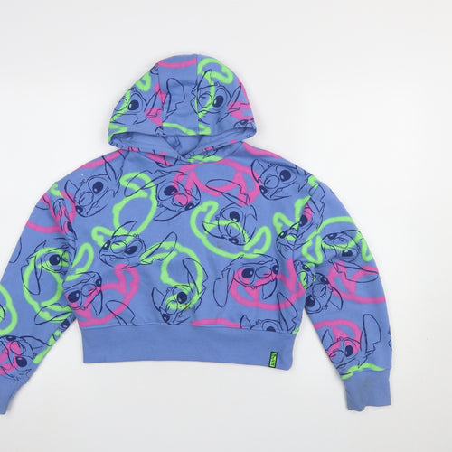 Primark Girls Blue Stitch Hoodie 9-10 Years Pullover Cotton Blend Graphic