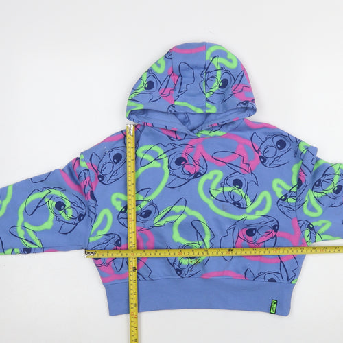 Primark Girls Blue Stitch Hoodie 9-10 Years Pullover Cotton Blend Graphic