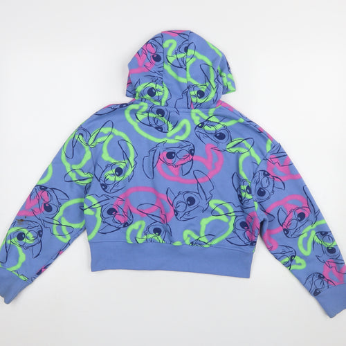 Primark Girls Blue Stitch Hoodie 9-10 Years Pullover Cotton Blend Graphic