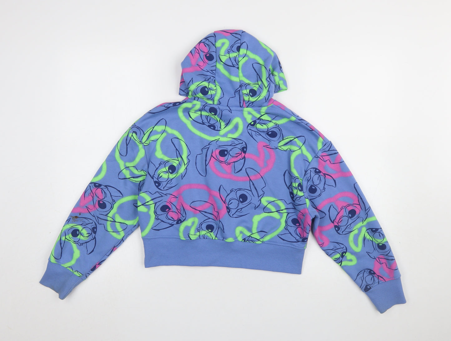 Primark Girls Blue Stitch Hoodie 9-10 Years Pullover Cotton Blend Graphic
