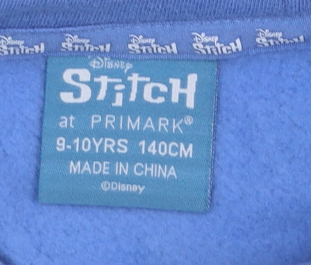 Primark Girls Blue Stitch Hoodie 9-10 Years Pullover Cotton Blend Graphic