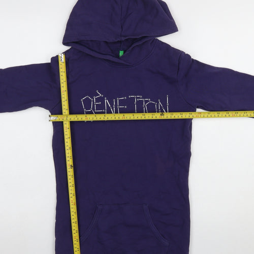 Benetton Girls Purple Pullover Hoodie 13-14 Years Logo Cotton