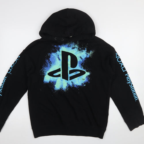 H&M Boys Black PlayStation Pullover Hoodie 14 Years Graphic Print Cotton Blend