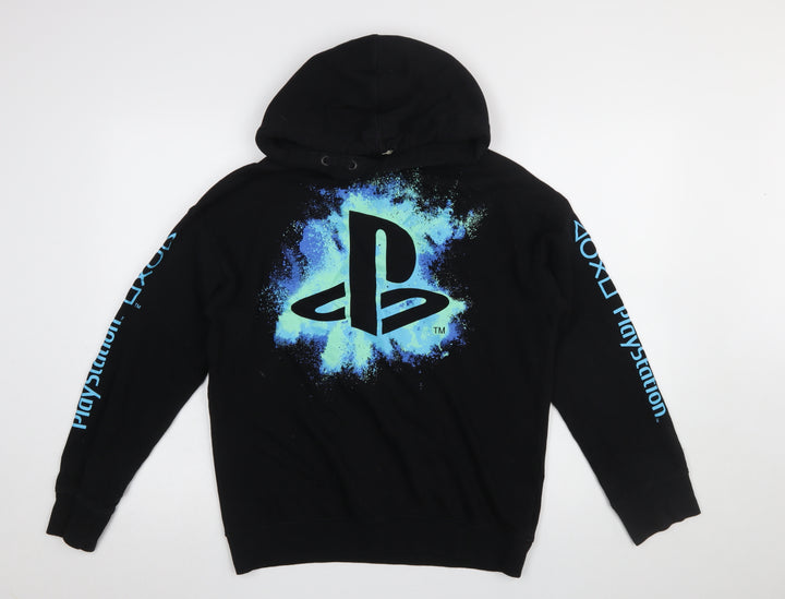 H&M Boys Black PlayStation Pullover Hoodie 14 Years Graphic Print Cotton Blend
