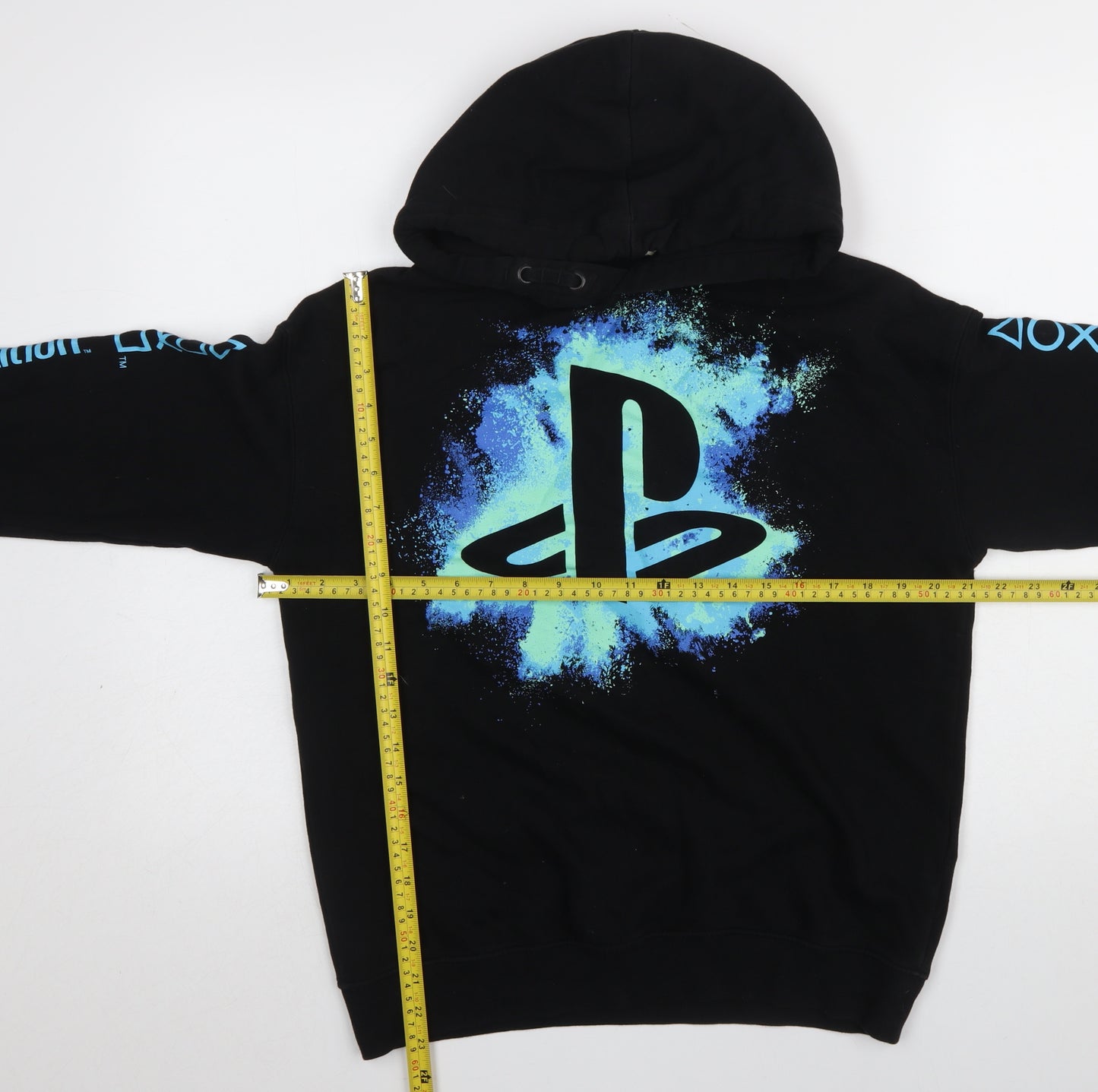 H&M Boys Black PlayStation Pullover Hoodie 14 Years Graphic Print Cotton Blend