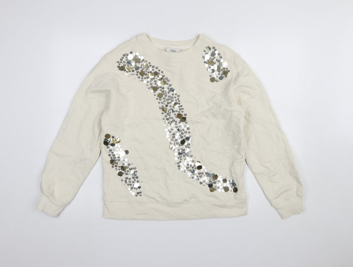 Marks and Spencer Women Ivory Sequin Pullover Sweatshirt Size S