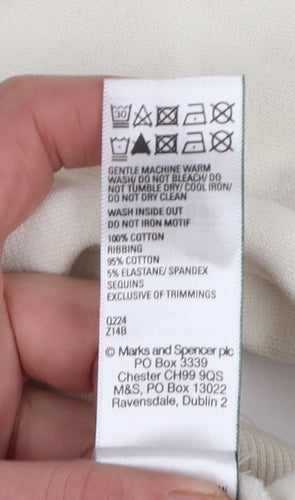 Marks and Spencer Women Ivory Sequin Pullover Sweatshirt Size S