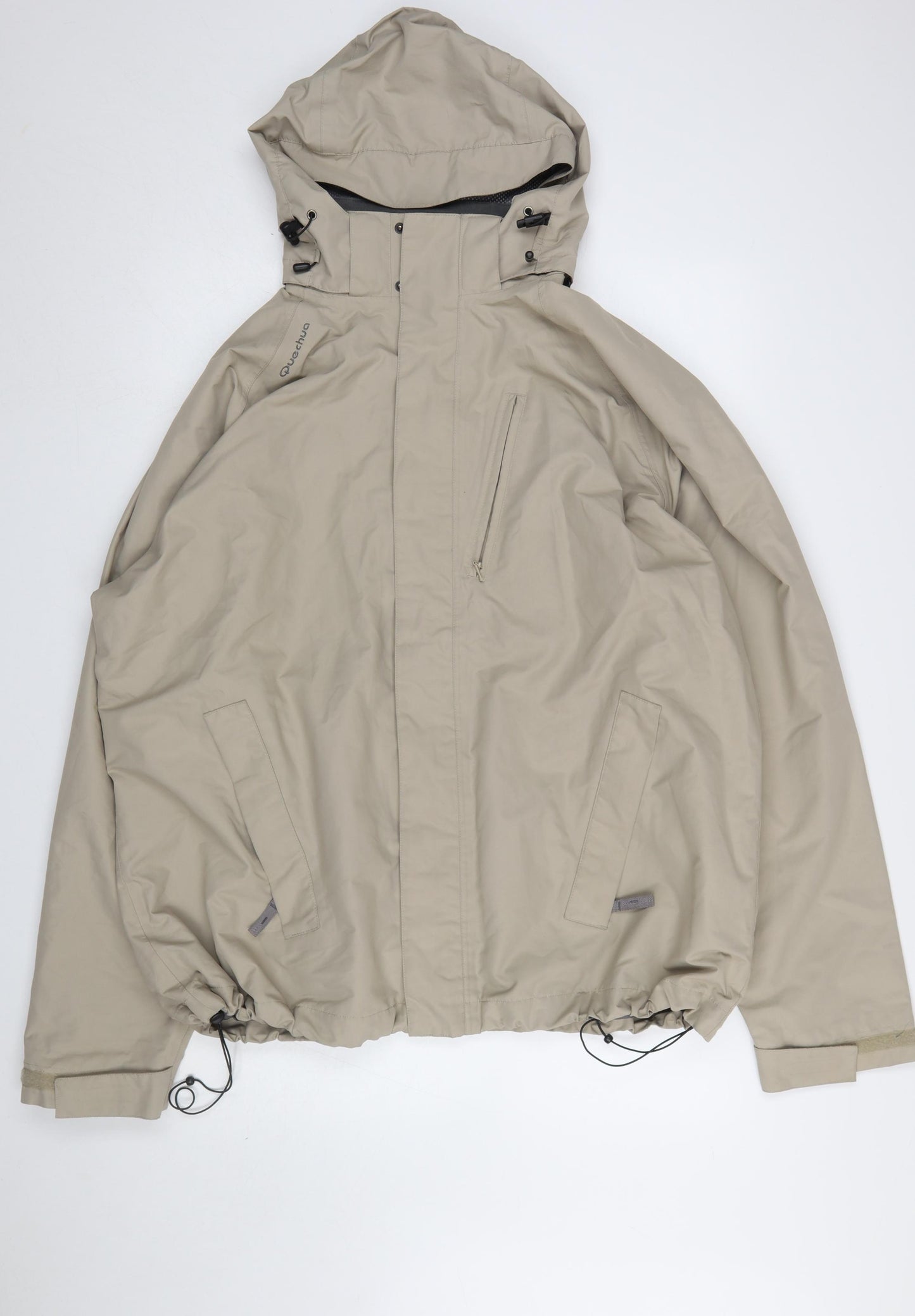 Quechua Men's Beige 3XL Waterproof Hooded Rain Jacket