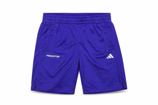 Front view of Adidas boys’ blue predator athletic football shorts 9-10 years
