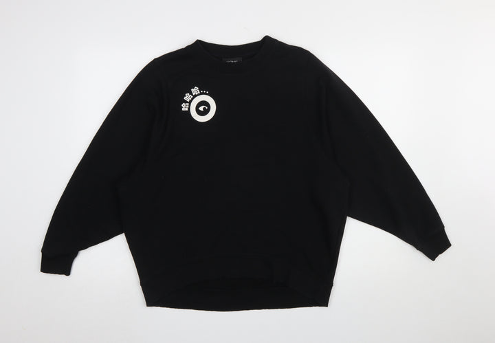 Monki Women's Black Cotton Pullover Sweatshirt Size S Relaxed Fit