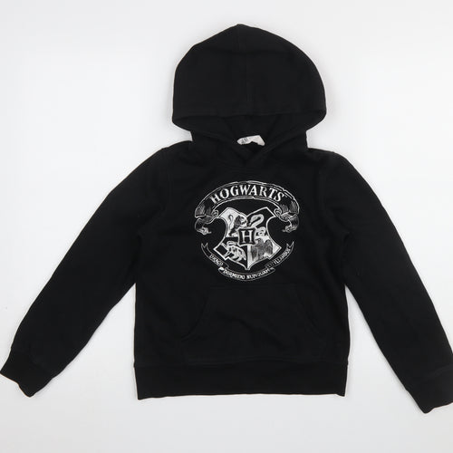H&M Girls Black Hogwarts Hoodie 9-10 Years Pullover Cotton Blend