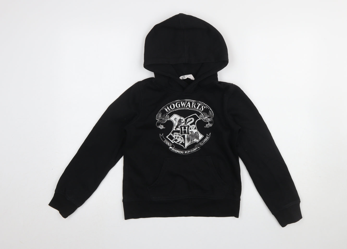 H&M Girls Black Hogwarts Hoodie 9-10 Years Pullover Cotton Blend