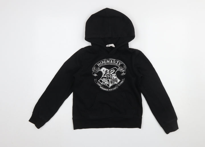H&M Girls Black Hogwarts Hoodie 9-10 Years Pullover Cotton Blend