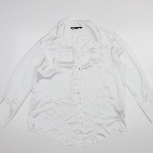 Zara Women White Long Sleeve Button-Up Blouse Size S Classic Style