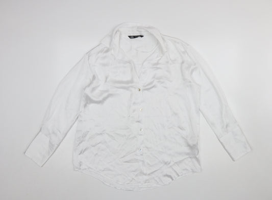 Zara Women White Long Sleeve Button-Up Blouse Size S Classic Style