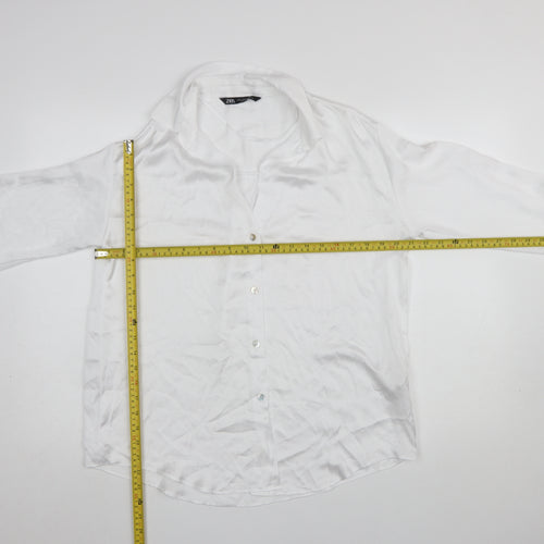 Zara Women White Long Sleeve Button-Up Blouse Size S Classic Style