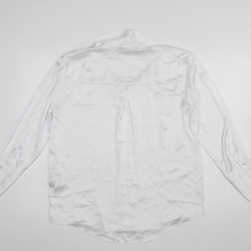 Zara Women White Long Sleeve Button-Up Blouse Size S Classic Style