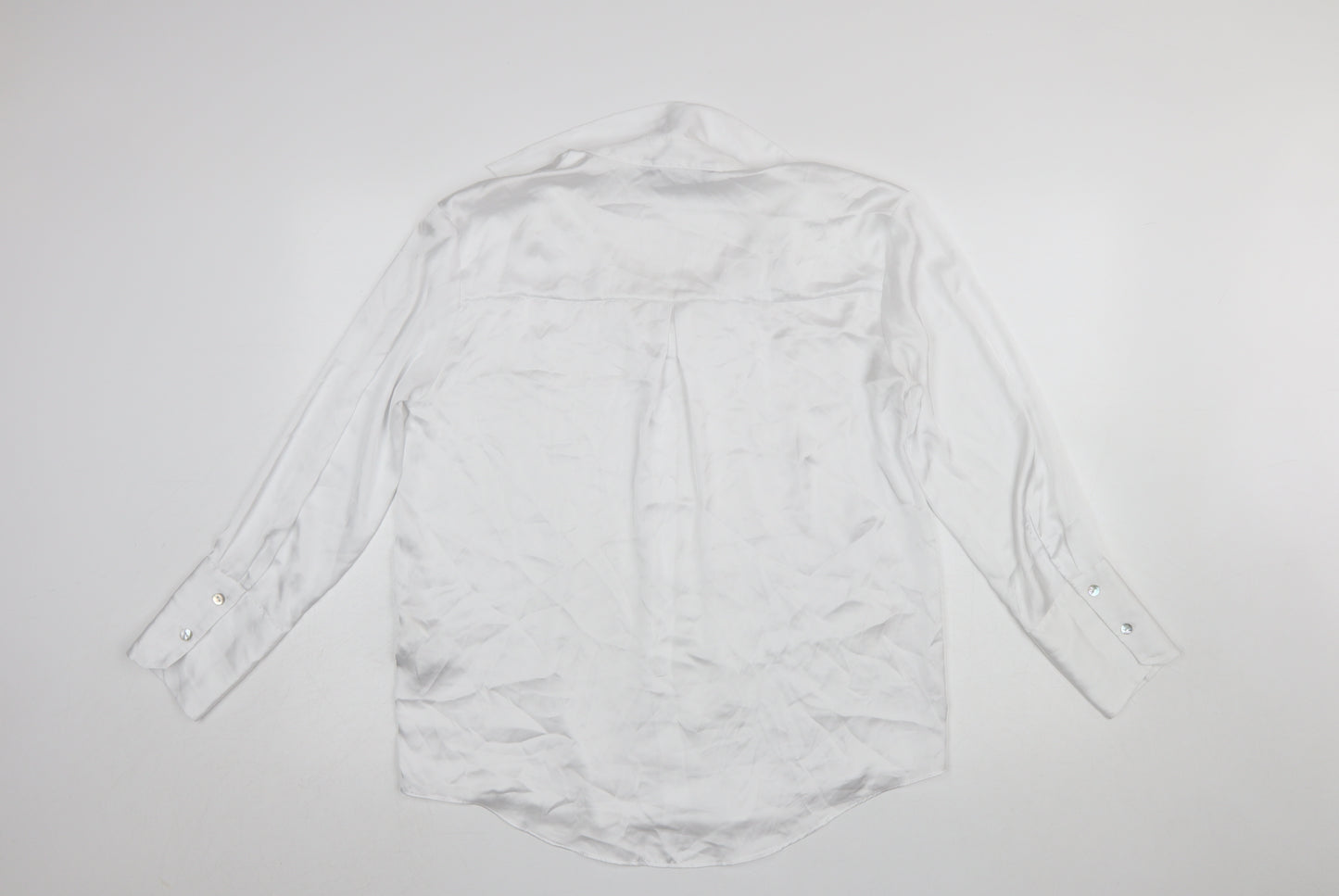 Zara Women White Long Sleeve Button-Up Blouse Size S Classic Style