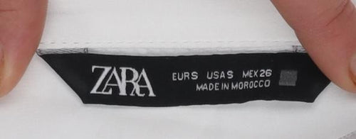Zara Women White Long Sleeve Button-Up Blouse Size S Classic Style